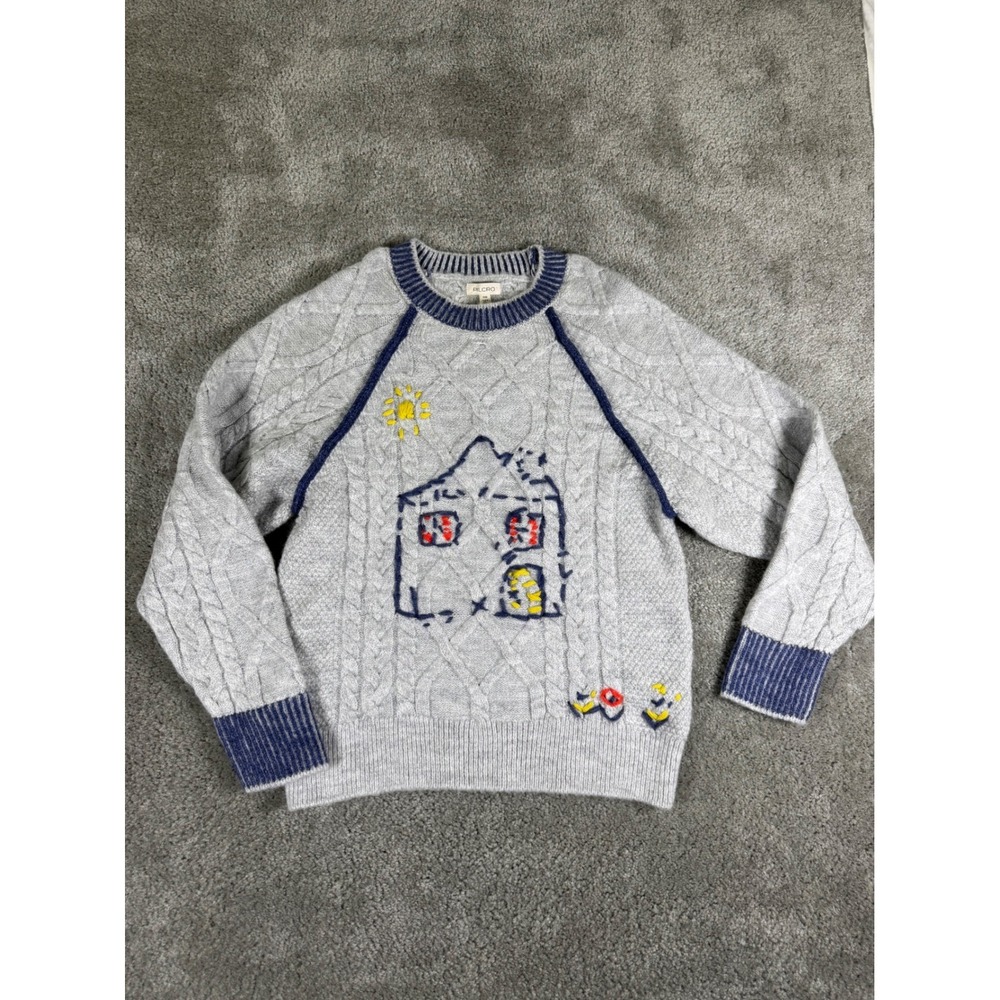 Pilcro Anthropologie Grey Cable Knit Embroidered House Sweater XXS New - Picture 3 of 11